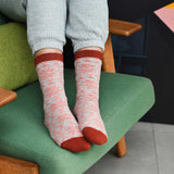 Ladies Pink & Terracotta Fair Isle Lambswool Ankle Socks