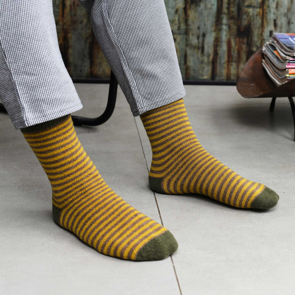 Men's Lime Stripe Lambswool Ankle Socks