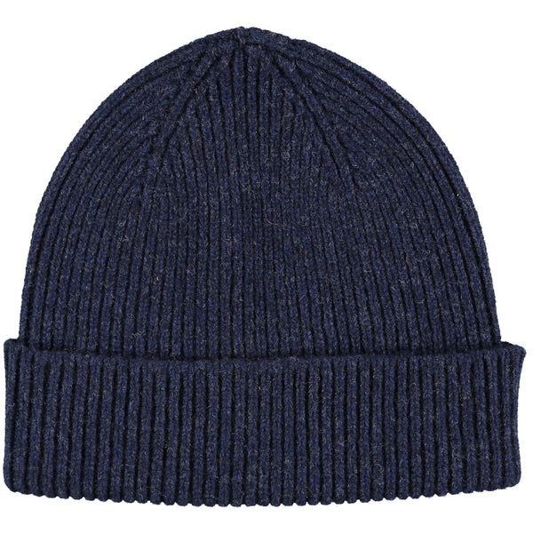 Navy Blue Ribbed Lambswool Beanie
