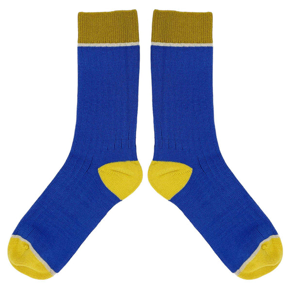 Unisex Organic Cotton Ribbed Ankle Socks - Blue Block