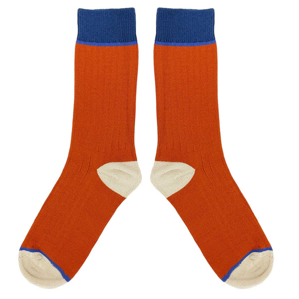 Unisex Organic Cotton Ribbed Ankle Socks - Red Block
