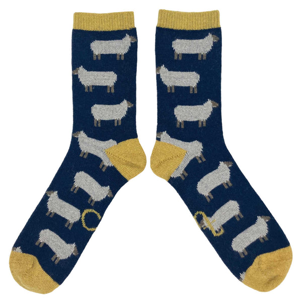 Ladies Navy Sheep Lambswool Ankle Socks