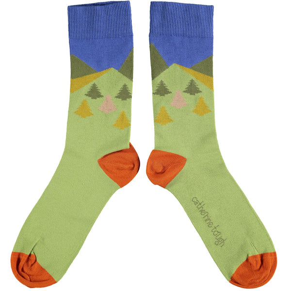 Men's Light Green Mountains Organic Cotton Ankle Socks