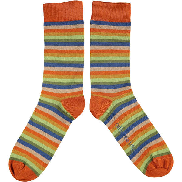 Men's Orange Multi Stripe Organic Cotton Ankle Socks