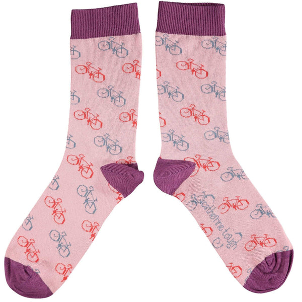 Ladies Dusky Pink Bike Organic Cotton Ankle Socks