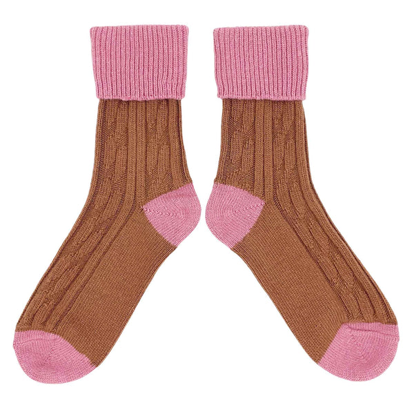 Copper & Dusky Pink Cashmere Blend Slouch Socks by catherine tough 