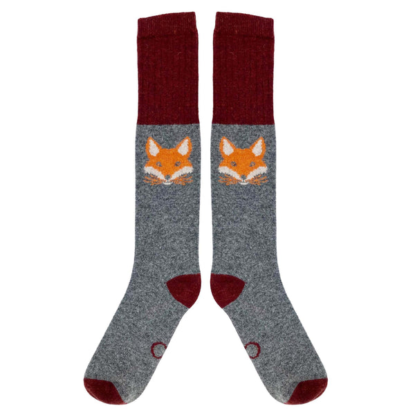 Men's Dark Grey Fox Lambswool Knee Socks