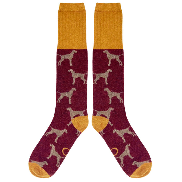 Men's Dark Red Dog Lambswool Knee Socks