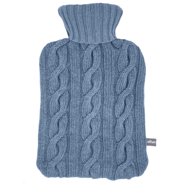 Lambswool Blend Cable Knit Hot Water Bottle Cover - Denim Blue