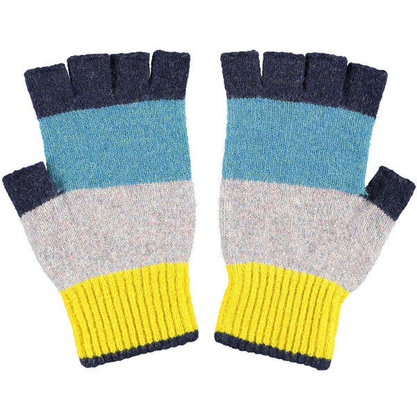 Unisex Navy & Electric Yellow Colour Block Fingerless Gloves