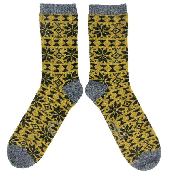 Men's Lime Fair Isle Lambswool Ankle Socks