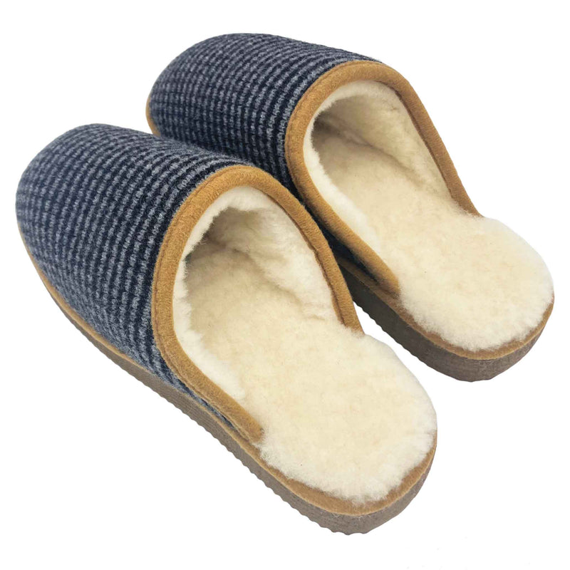 sheepskin lined grey knitted slippers 