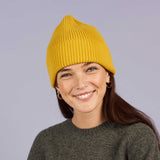 Electric Yellow Ribbed Lambswool Beanie