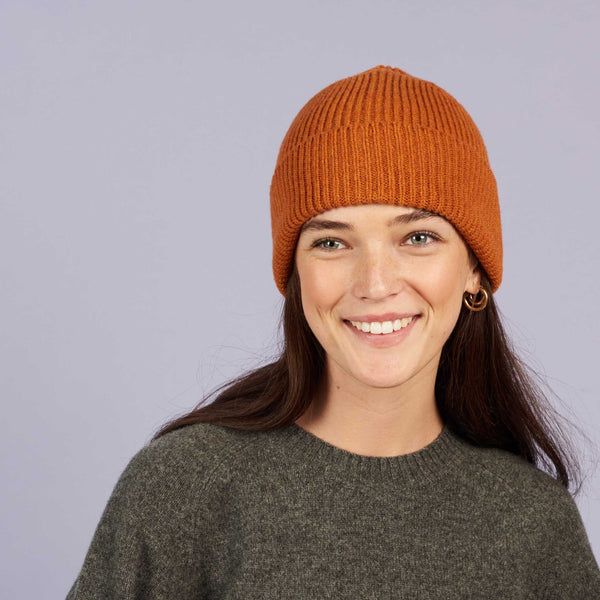 Rust Ribbed Lambswool Beanie