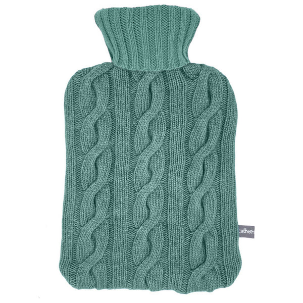 Cashmere Blend Cable Knit Hot Water Bottle Cover - Jade