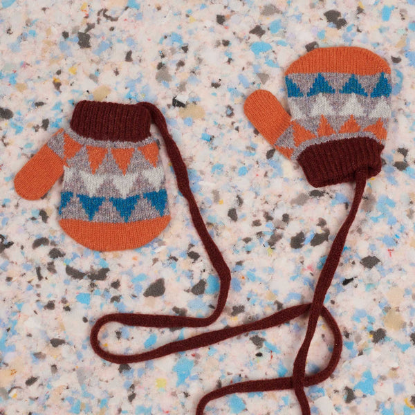 Kids' Concrete & Orange Triangle Lambswool Mittens on a String