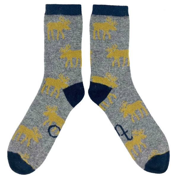 Men's Grey Moose Lambswool Ankle Socks