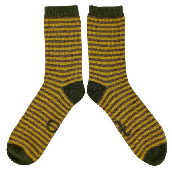Men's Lime Stripe Lambswool Ankle Socks