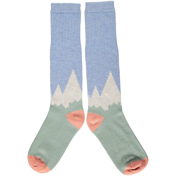 Ladies Light Blue Mountain Lambswool Knee Socks