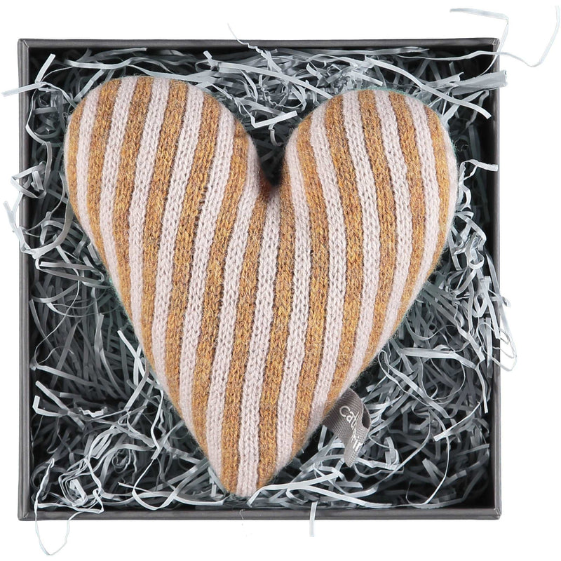 Knitted Gold & Light Pink Stripy Heart With Lavender