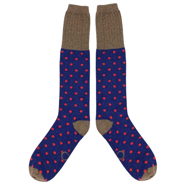 Men's Navy & Red Spot Lambswool Knee Socks