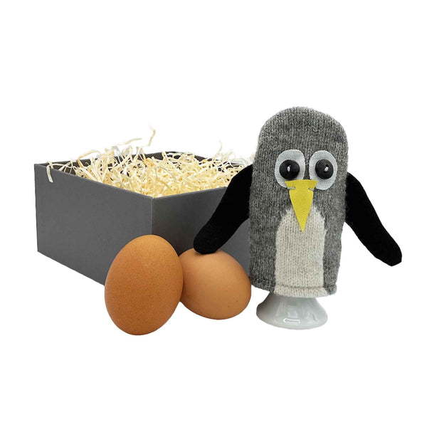 Grey Penguin Egg Cosy Set with eggs
