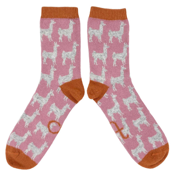 Ladies Dusky Pink Llama Lambswool Ankle Socks