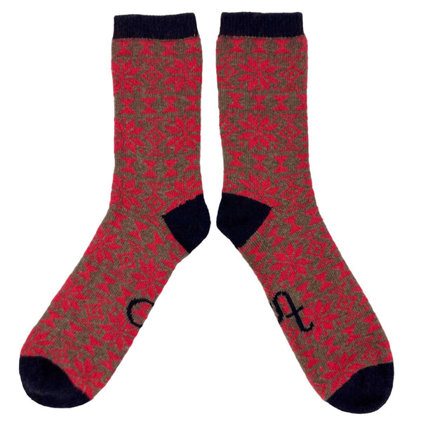 Men's Red Fair Isle Lambswool Ankle Socks