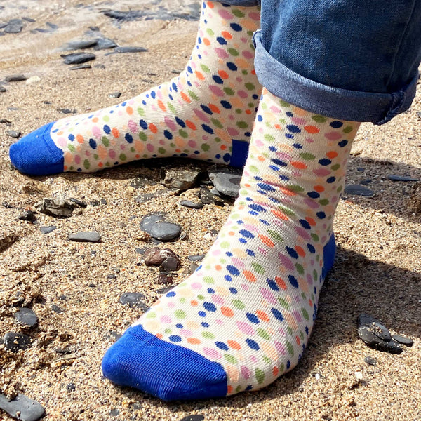 Ladies Oatmeal Multi Spot Organic Cotton Ankle Socks