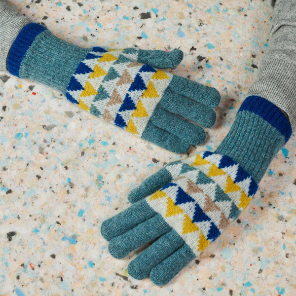 Women's Sea Green Triangle Lambswool Gloves