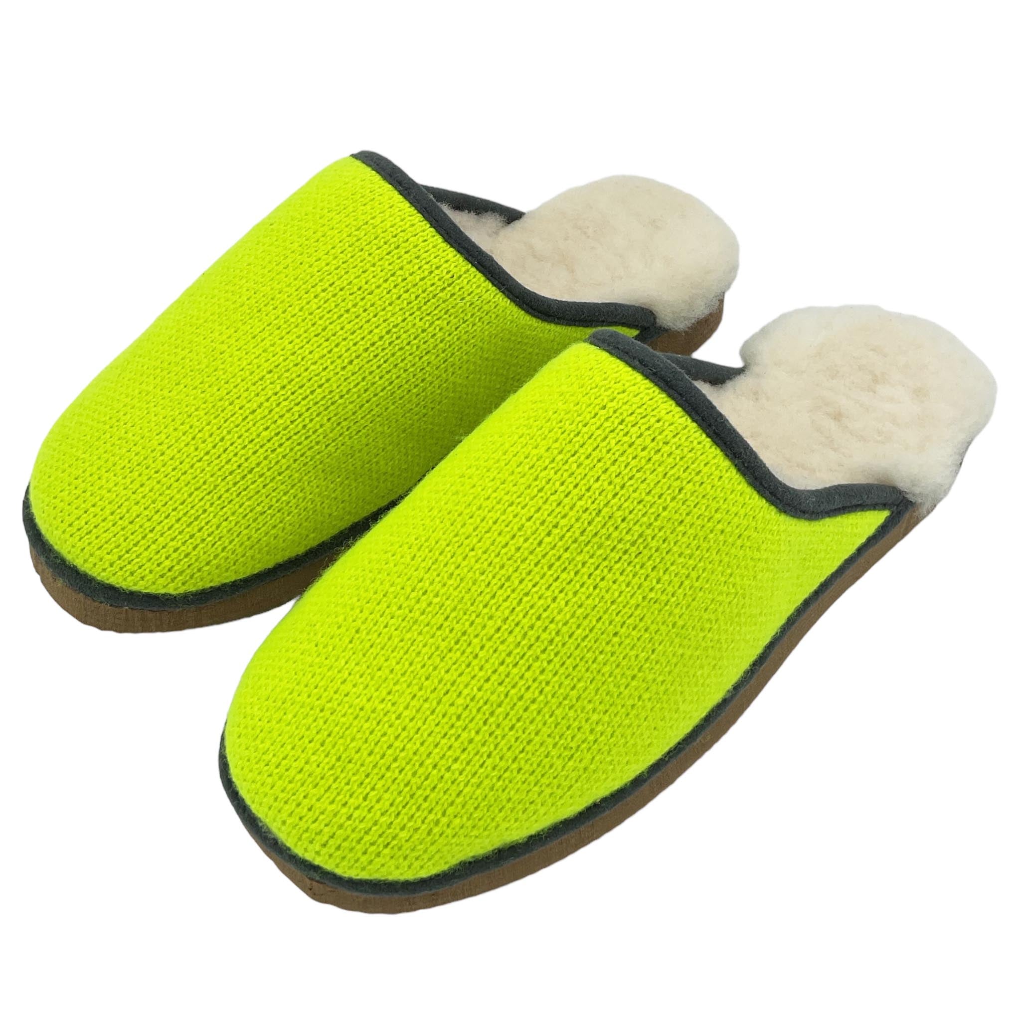 Neon Yellow Lambswool Sheepskin Slippers