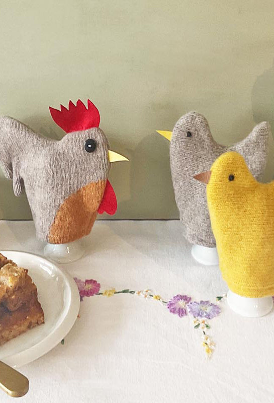 catherine tough easter gifts knitted chick and rooster egg cosies