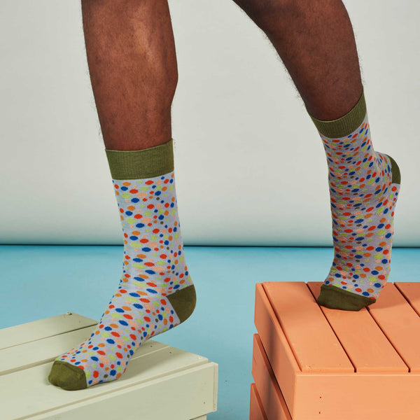 Men's Grey Multi Spot Organic Cotton Ankle Socks