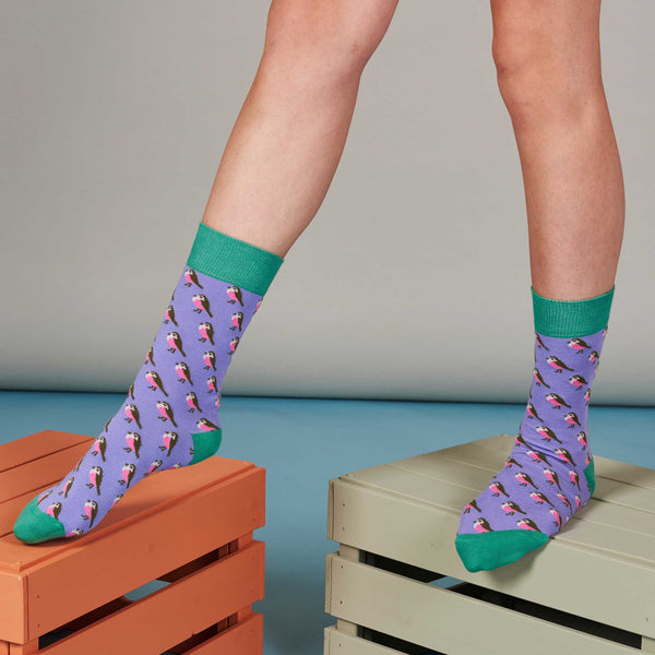 Ladies Lilac Robin Organic Cotton Ankle Socks