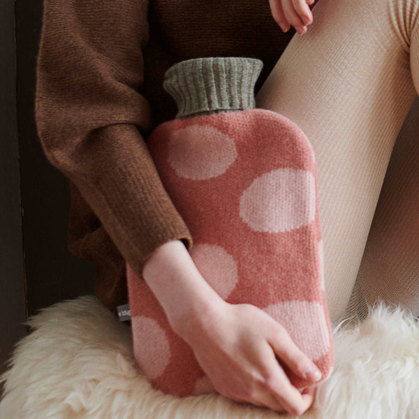 Lambswool Hot Water Bottle Cover - Large Pink Spot
