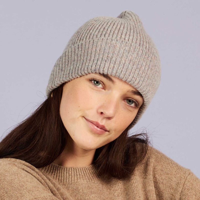 Concrete Grey Ribbed Lambswool Beanie