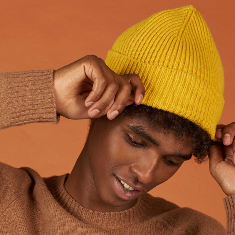 Electric Yellow Ribbed Lambswool Beanie