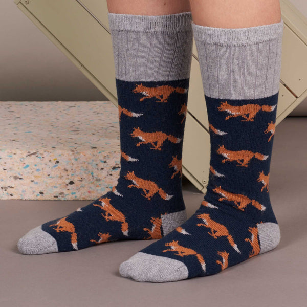 Ladies Midnight Fox Lambswool Knee Socks