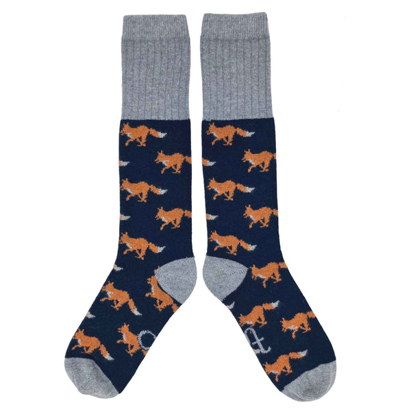 Ladies Midnight Fox Lambswool Knee Socks