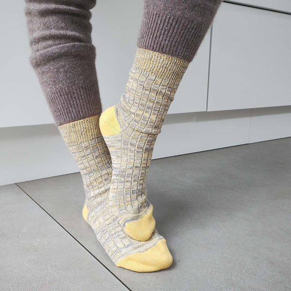 Unisex Organic Cotton Ribbed Ankle Socks - Yellow Marl