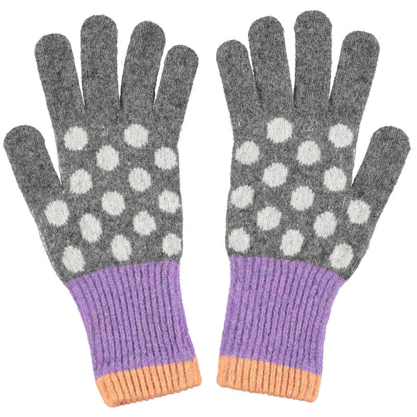 Women's Grey & Lavender Spot Lambswool Gloves