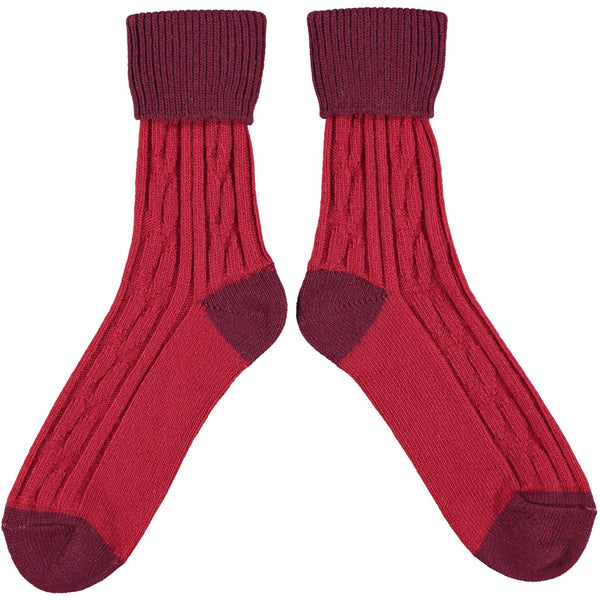 Bright & Dark Red Cashmere Mix Slouch Socks