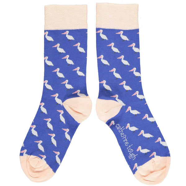 Ladies Bright Blue & Peach Pelican Organic Cotton Ankle Socks