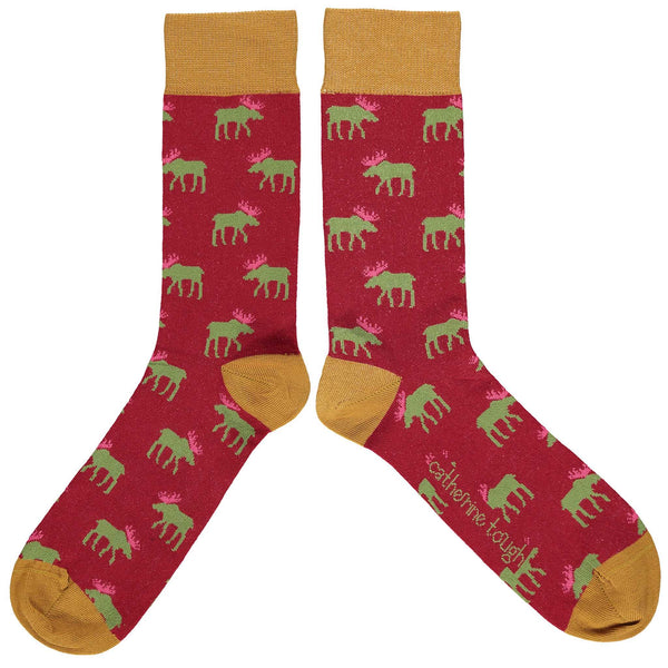 Men's Red & Ginger Moose Organic Cotton Ankle Socks