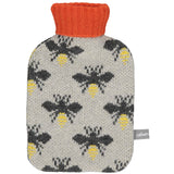 Mini Lambswool Hot Water Bottle Set - Grey Bees