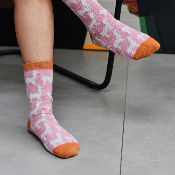 Ladies Dusky Pink Llama Lambswool Ankle Socks