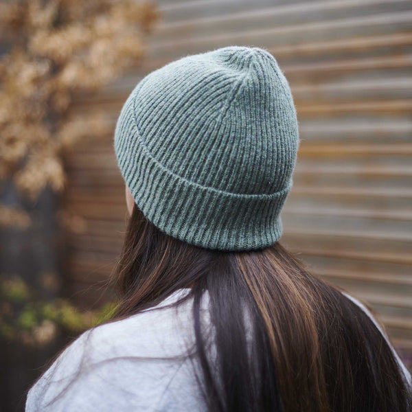Soft Green Ribbed Lambswool Unisex Beanie
