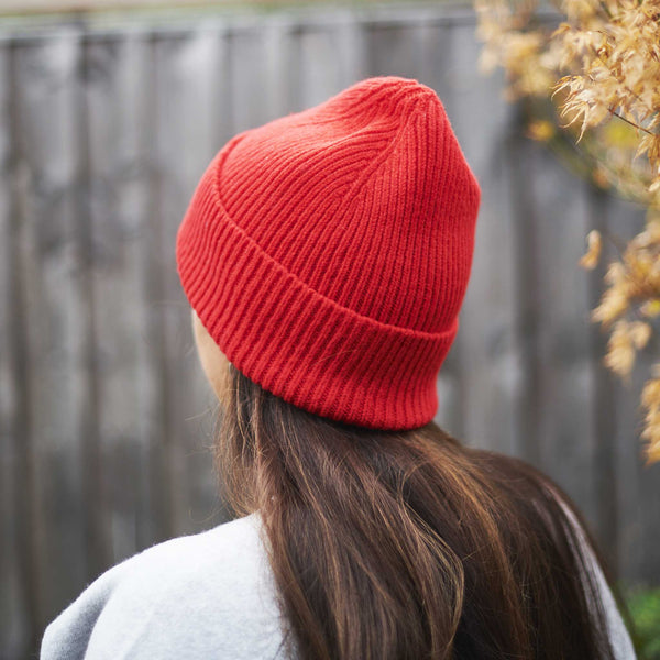 Scarlet Ribbed Lambswool Unisex Beanie