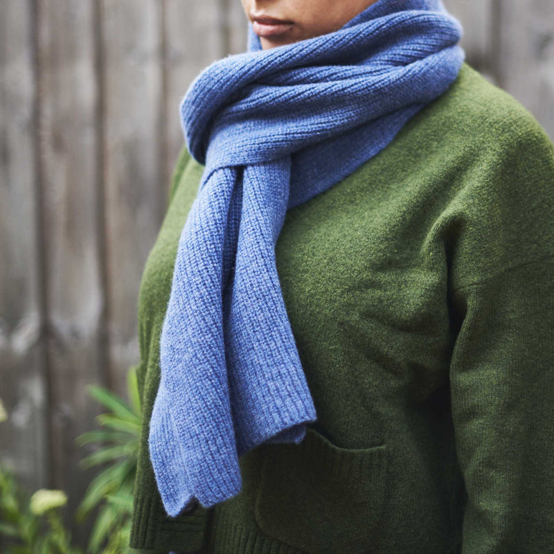 Lambswool Denim Blue Ribbed Scarf