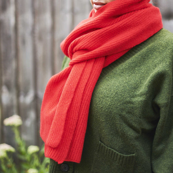 Lambswool Scarlet Red Ribbed Scarf